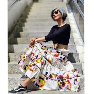 ZARA PRINTED TIERED BALLOON SKIRT MEDIUM